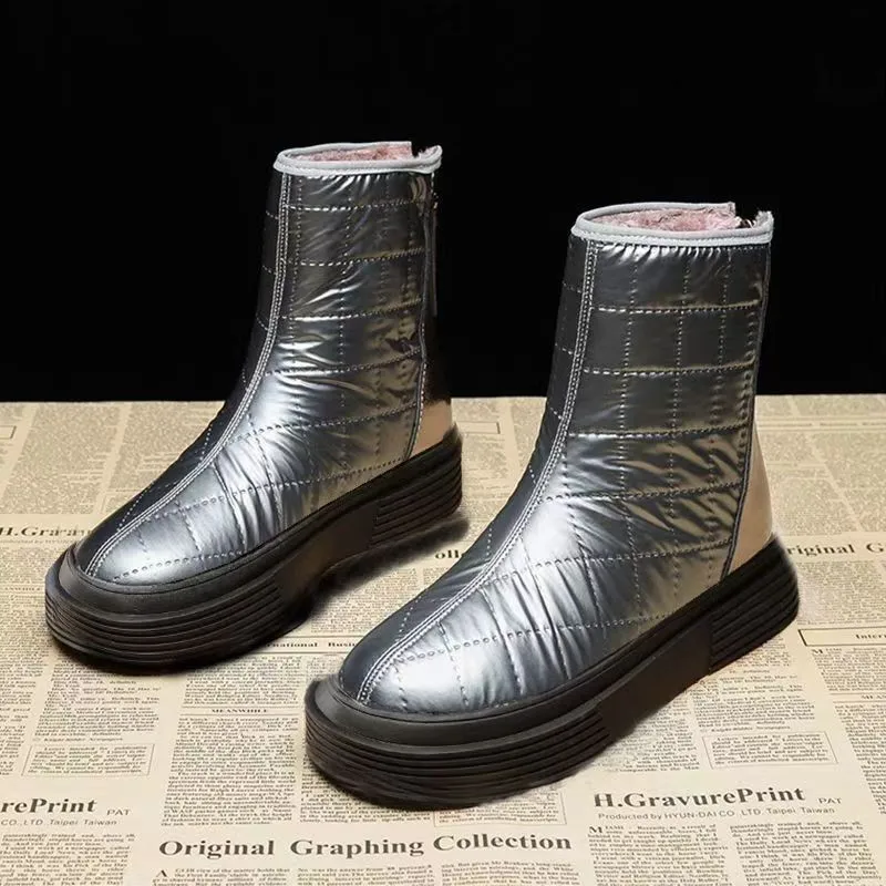 

Fashion 2025 Shiny Mid-Calf Winter Boots, Waterproof Chunky Platform Booties with Thermal Insulation, Anti-Slip Warm Snow Boots