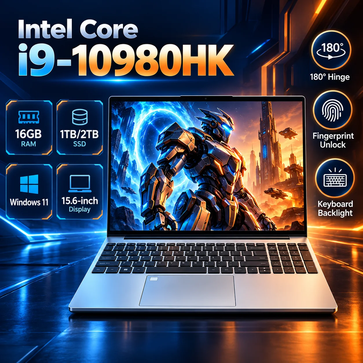 Portable Laptop Windows 11 Intel Core I9-10980HK/I9-9900 15.6'' 16GB RAM 1TB SSD Office Laptops Fingerprint Unlock  Notebook