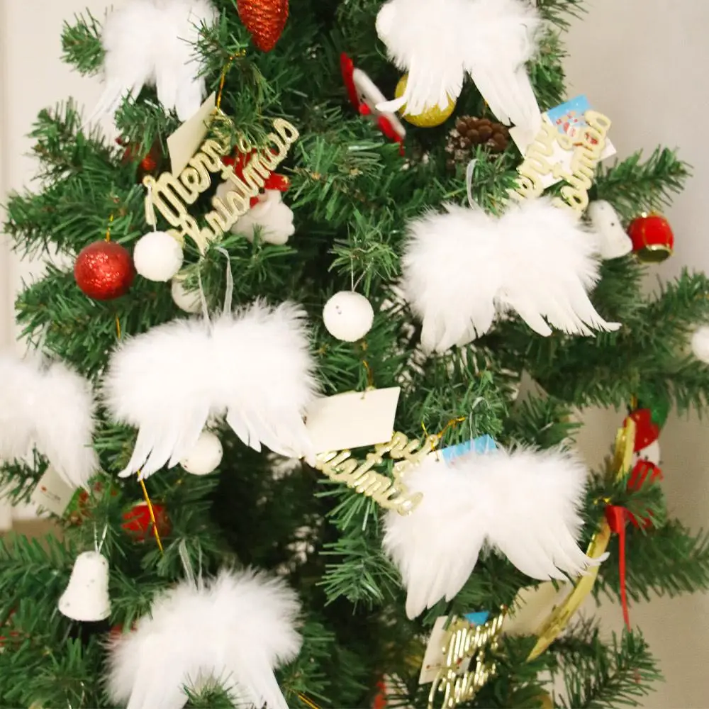 Lovely Vintage Home Decoration White Wedding Christmas Tree Decor Hanging Ornament Angel Wings Feather Wing