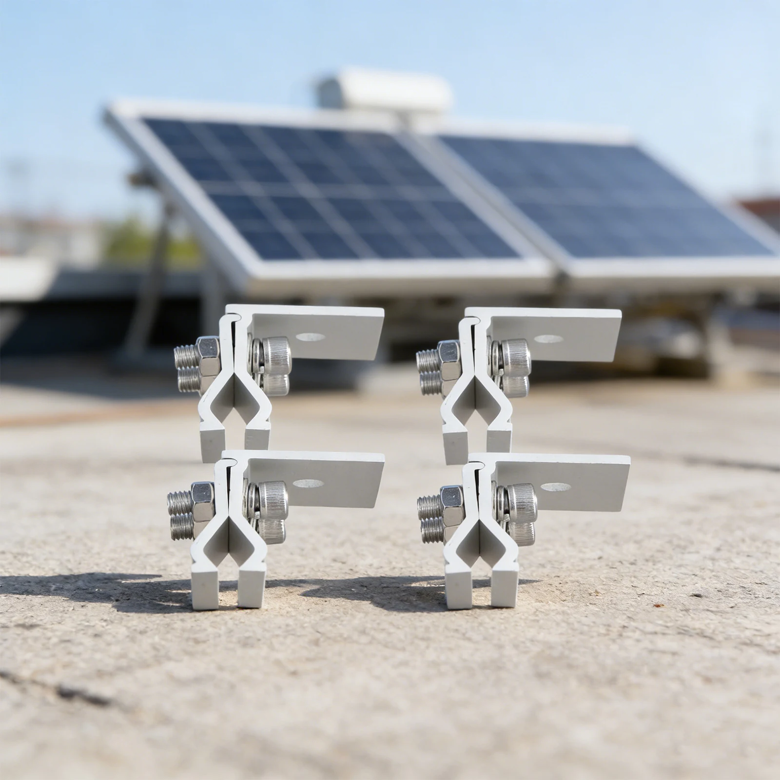 Set of 4 aluminum alloy for tile clamps for photovoltaic solar panel mounting with stainless steel screws suitable for roofs