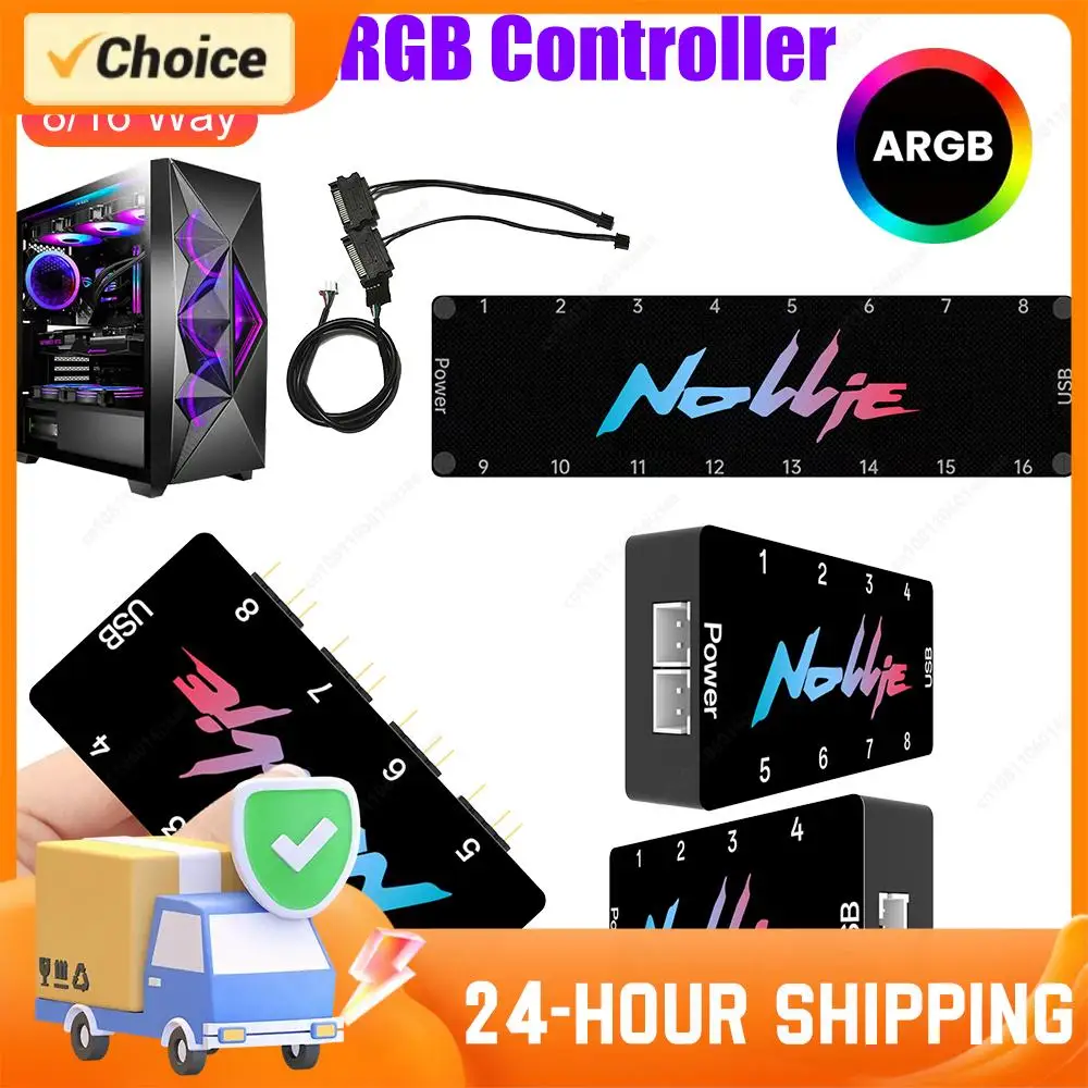 5V 3-Pin ARGB Independent Addressable Controller 5V ARGB Controller 8/16 Way ARGB Fan Hub for Extended Motherboard Interface