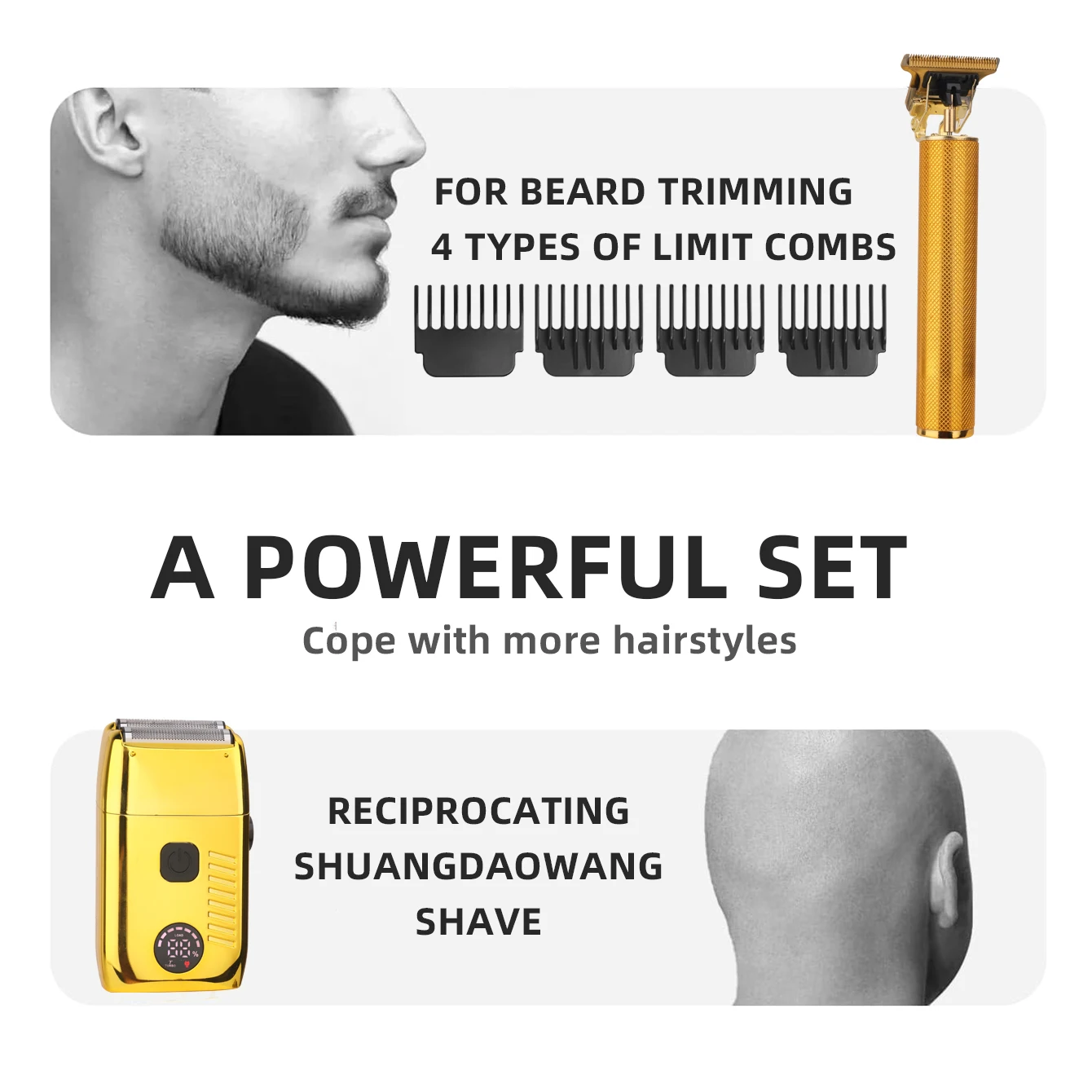 Professional Gold Hair Clipper Set Cordless Rechargeable LCD Electric Barber Machine Turbo Mode 4 Combs Precision Trimmer KiKiDO view 5