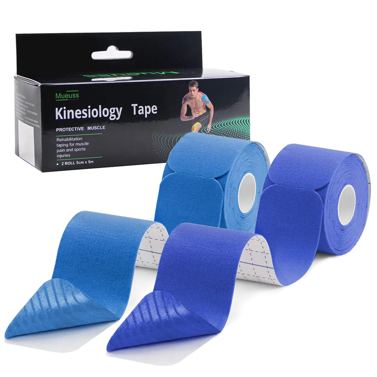 2 Rolls 5CM*5M Pre-cut Kinesiology Latex Free Athletic Tape Elastic Self Adherent Muscle Pain Relief Supports Stabilizes Knee