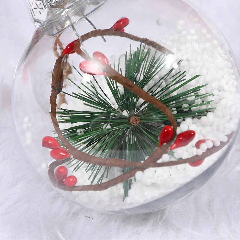 Pendentif boule ronde de Noël en plastique transparent, remplissable facilement, ornements d'arbre de Noël, fête du Nouvel An, décoration de la maison, 1PC