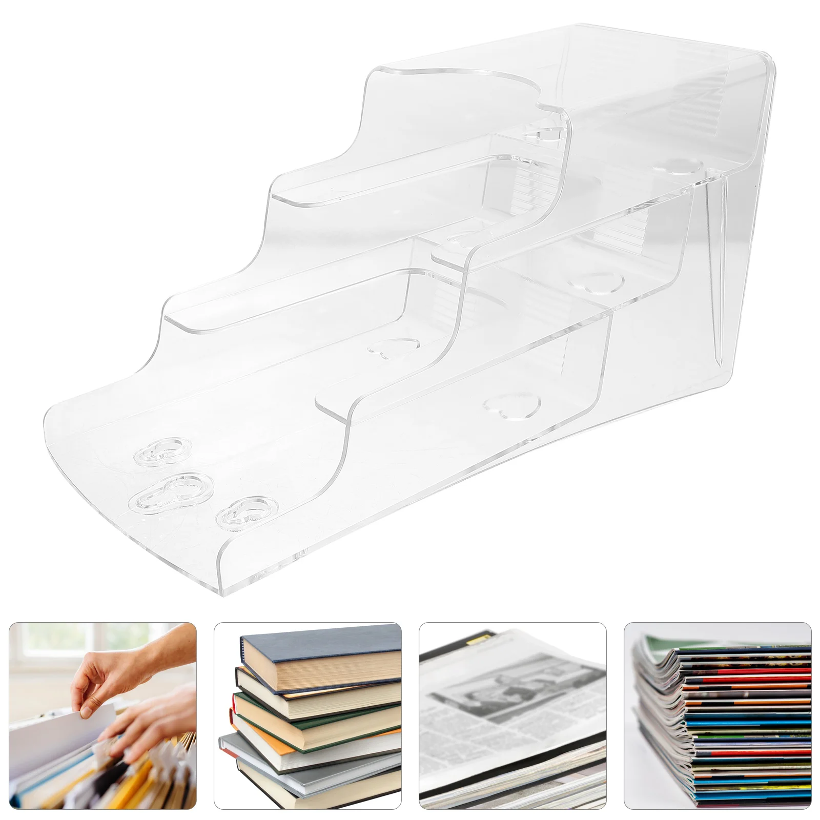 

Folding Rack File Organizer Wall Mount Pamphlet Holder Brochure Document Stand Desktop Flyer Clear Storage Magazine