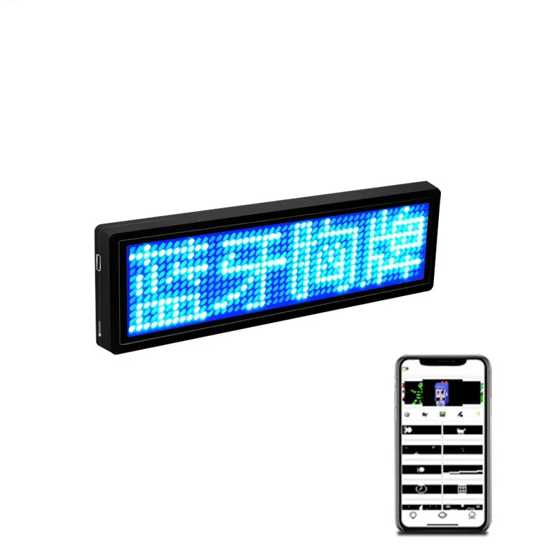 Bluetooth LED Name Badge DIY Programmable Scrolling Message Board Multi-language Mini LED Tag Pattern Display for Party Meeting