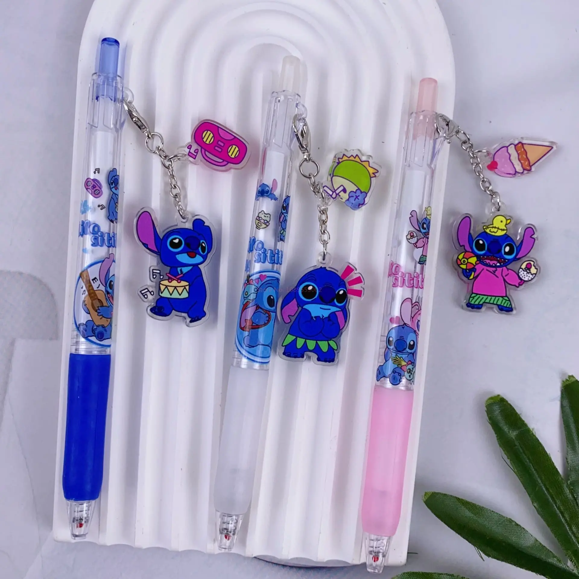 6-36pcs Cartoon Disney Stitch Pendant Press Gel Pen Student Writing Pen 0.5mm Black Gel Pen Stationery Wholesale