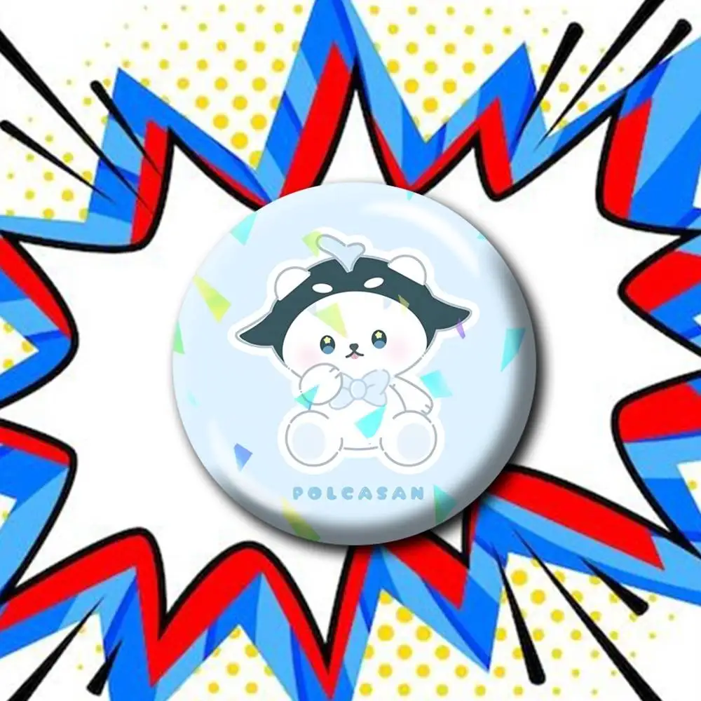 GMMTV Mascots Serise P-Polcasan  Customizable Round Brooch Pins, Personalized Badges With Broken Glass Design Fashion Accessory