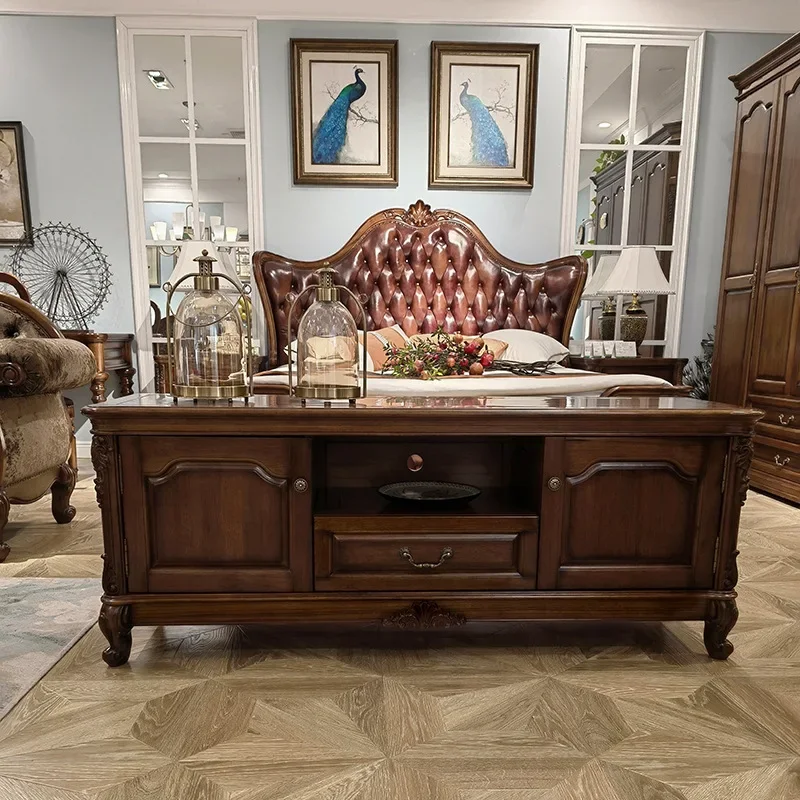 North American black walnut TV cabinet coffee table combination all solid wood, high-end simple modern Nordic living room