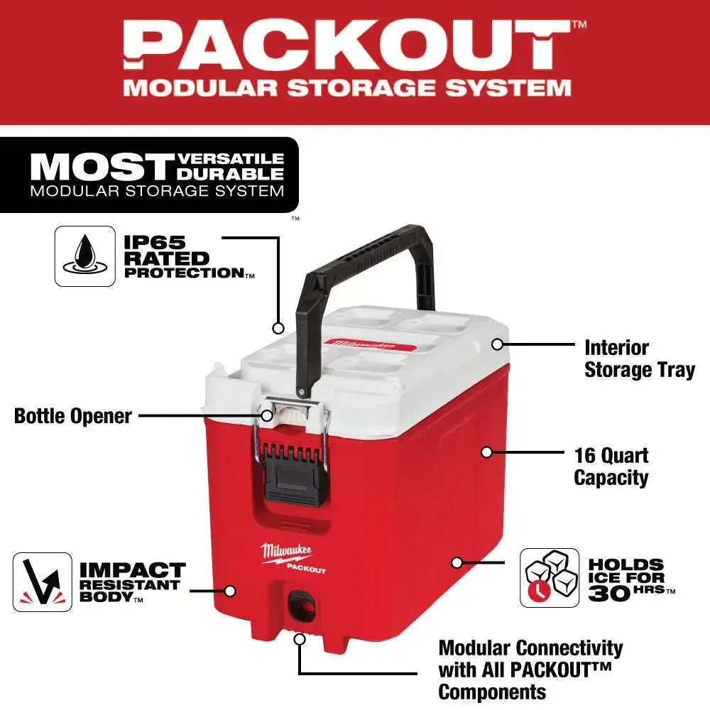 Milwaukee 48-22-8460 PACKOUT 16 Quart Hard Sided Impact Resistant Compact Cooler