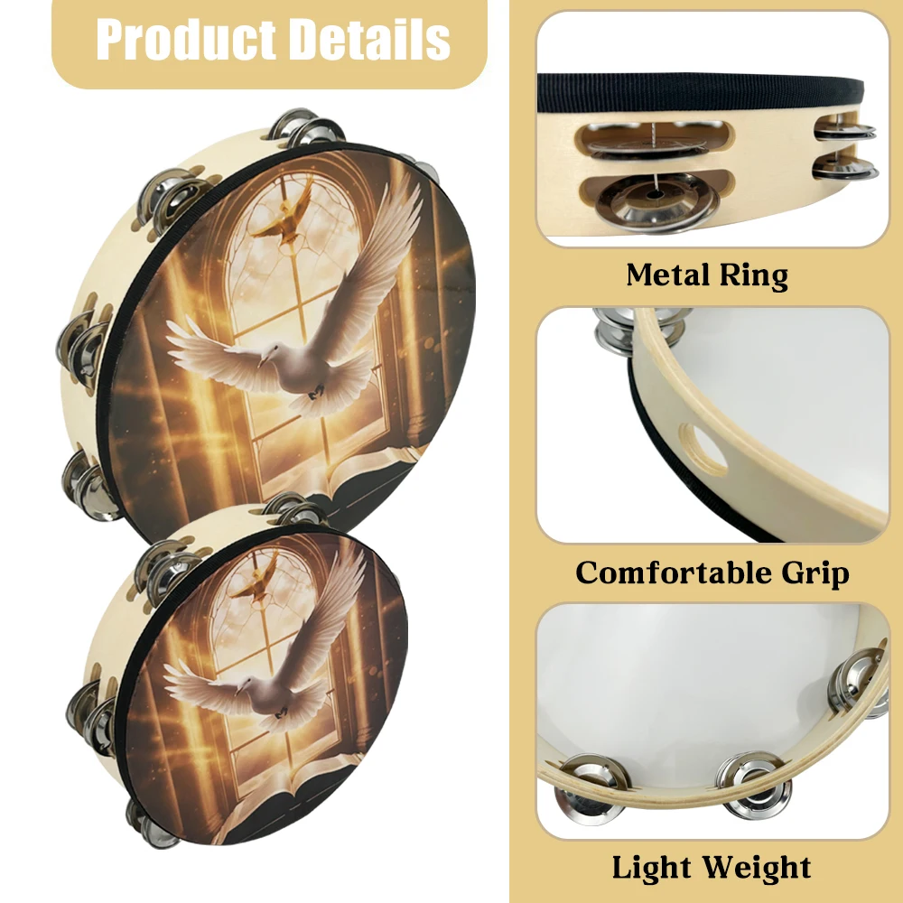 Peace Dove Church Double couche tambourin à main 8/10 pouces main secouer tambourin Instrument de Percussion danse main Clap tambour