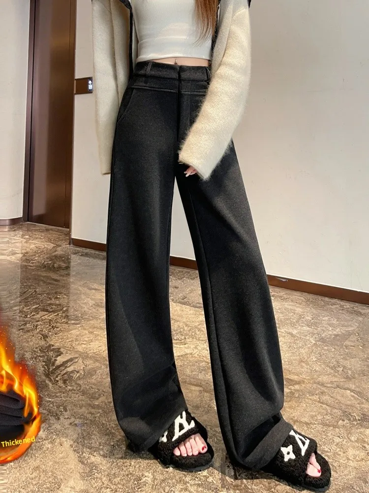 High Waist Straight Leg Pants Women's Casual Wide Leg Suit Pants Autumn Winter Faion Korean Sle ket Detail Commute Wind