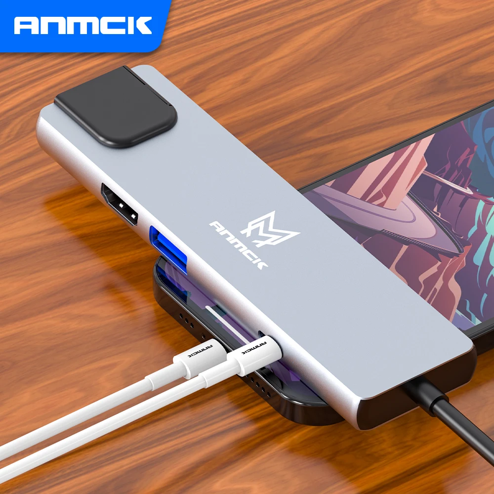 Anmck USB C Hub Type C Docking Stations With USB 3.0 Card Reader RJ45 Lan 4K HD Adapter For MacBook Pro Laptop USB Splitter