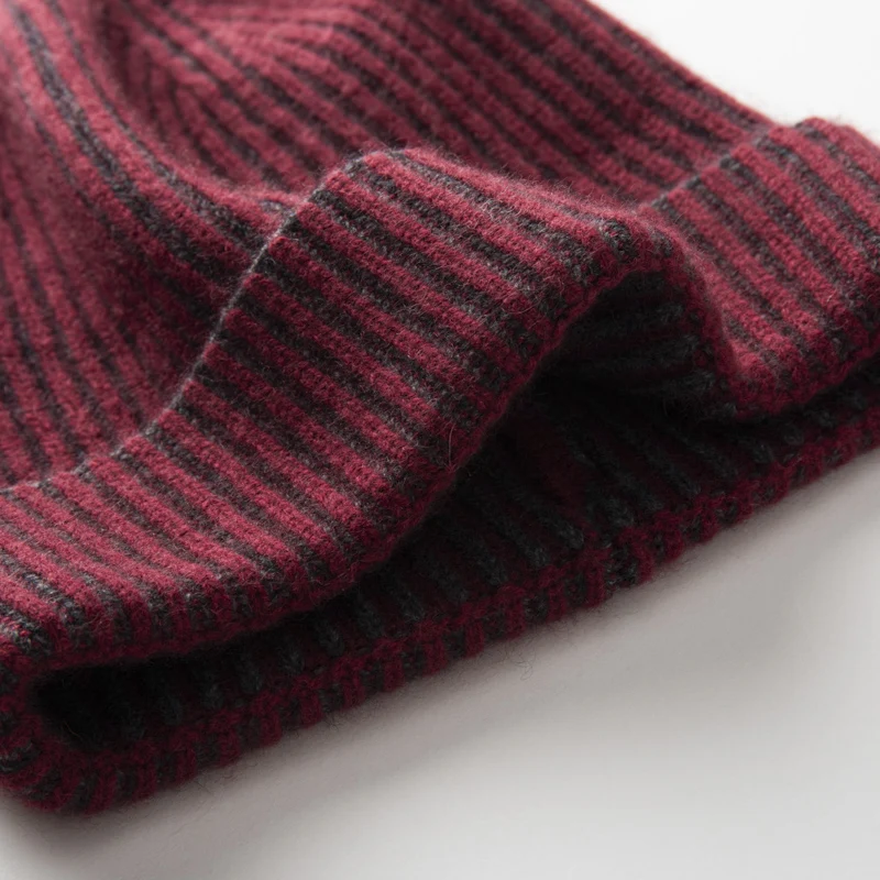 MERRILAMB Unisex Stripe 100% Cashmere Beanies Winter Soft Warm Hat Hip Cap High Quality Knitted Beanie Hat Caps for Women Men
