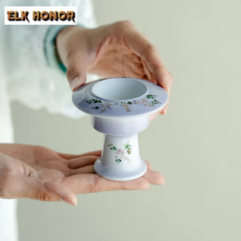 Hand Painted Wisteria Flower High Foot Incense Holder Creative Incense Waterfall Incense Burners Meditation Censer Cafes Craft