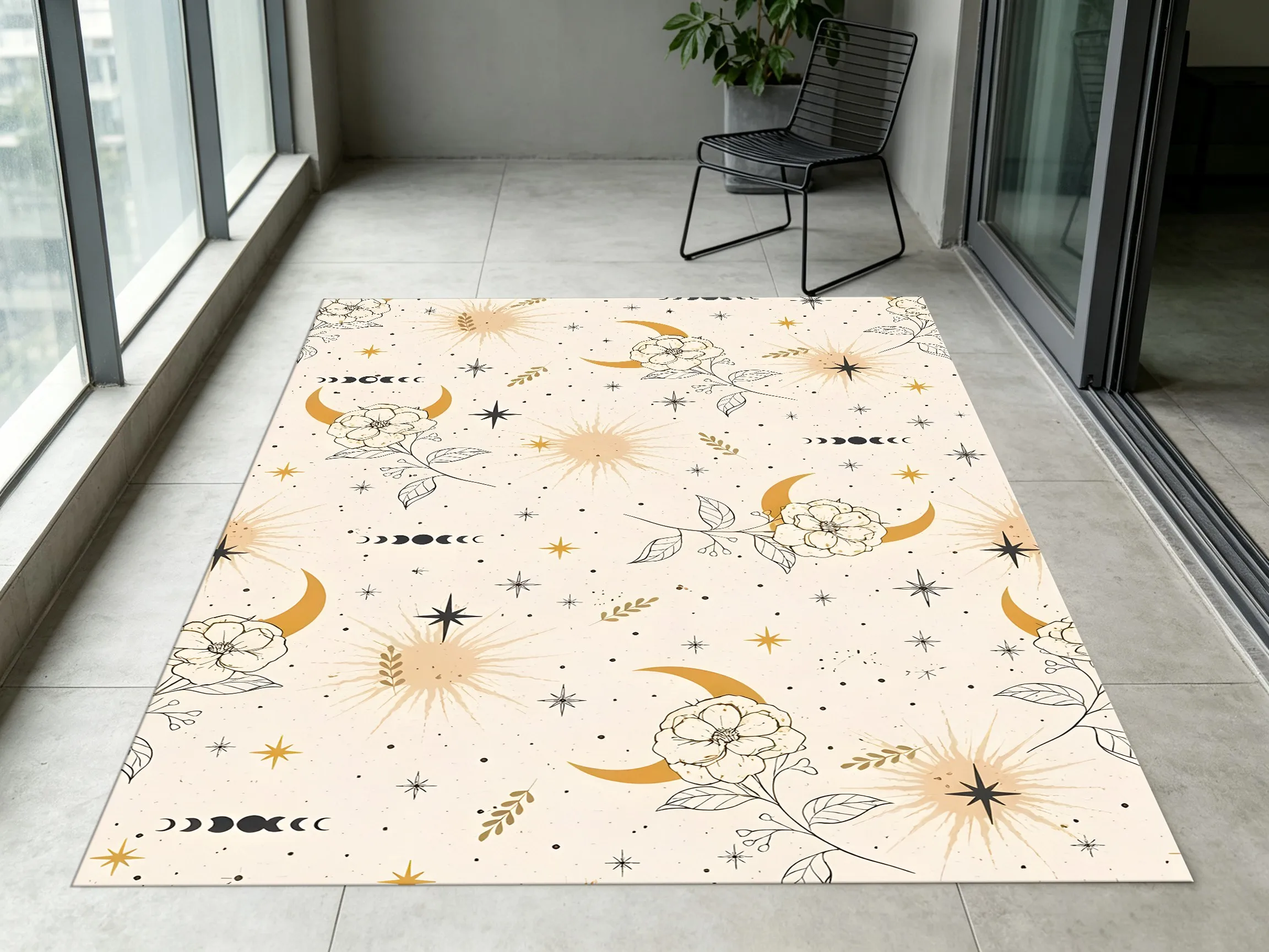 Star Moon Line Art Floral Starburst Rug, Luxury Soft Carpet for Living Room Bedroom, Home Decor