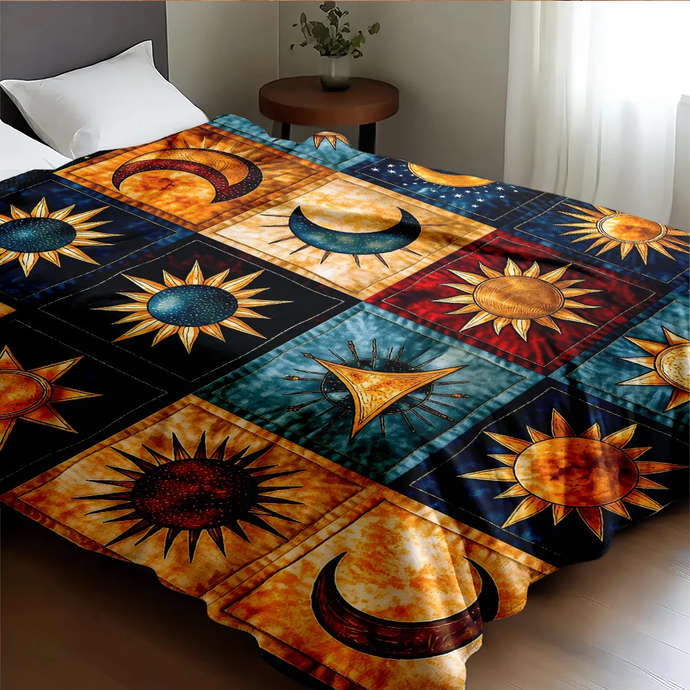 1pc Vintage Patchwork Style Flannel Digital Print Blanket, Multi-purpose Home Decor Blanket, Bed Blanket, Office Nap Blanket, Tr