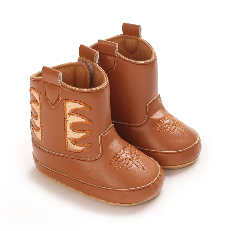 Baby Western Cowboy Booties Glitter Embroidery Faux Leather Soft Sole Infant Newborn Crib First Walkers Shoes 0-18M