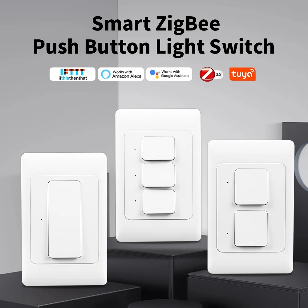 

Manhot Smart Life Zigbee Smart Light Switch No Neutral Wire & NO Capacitor Required US Wall Switches Tuya Alexa Google Home