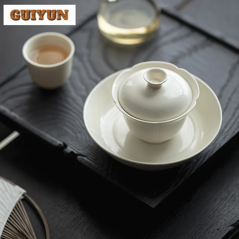 100ml Retro Coarse Pottery Gaiwanhandmade Grass Wood Gray Glaze Tea Tureen Chinese Tea Brewing Cover Bowl Cha Tea Services Gift