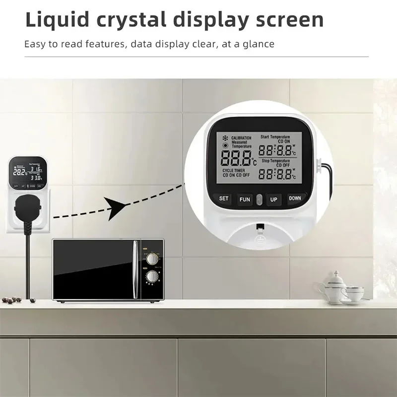 Digital Temperature Controller Socket Outlet EU Plug Thermostat With Timer Sensor Probe Heating Cooling Switch 16A Backlight