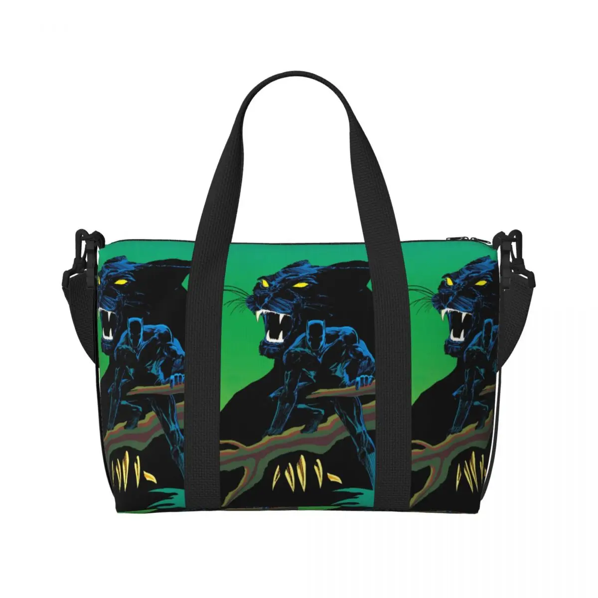 Custom Large Black Panther Tote Bag Women Shoulder Shopping Beach Gym Travel Bag