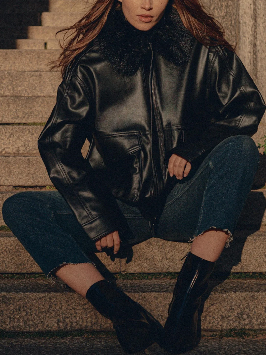 Faionable انفصال الفراء الاصطناعي طوق Jaet المرأة قسط يشعر ملابس خارجية الخريف الشتاء جديد Sle 43478 #5