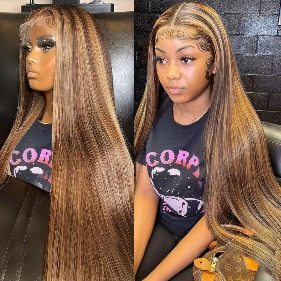 

200 Density 13x4 13x6 HD Transparent Lace Frontal Wig 4/27 Highlights Colored Human Hair Wigs Straight Lace Front Human Hair Wig