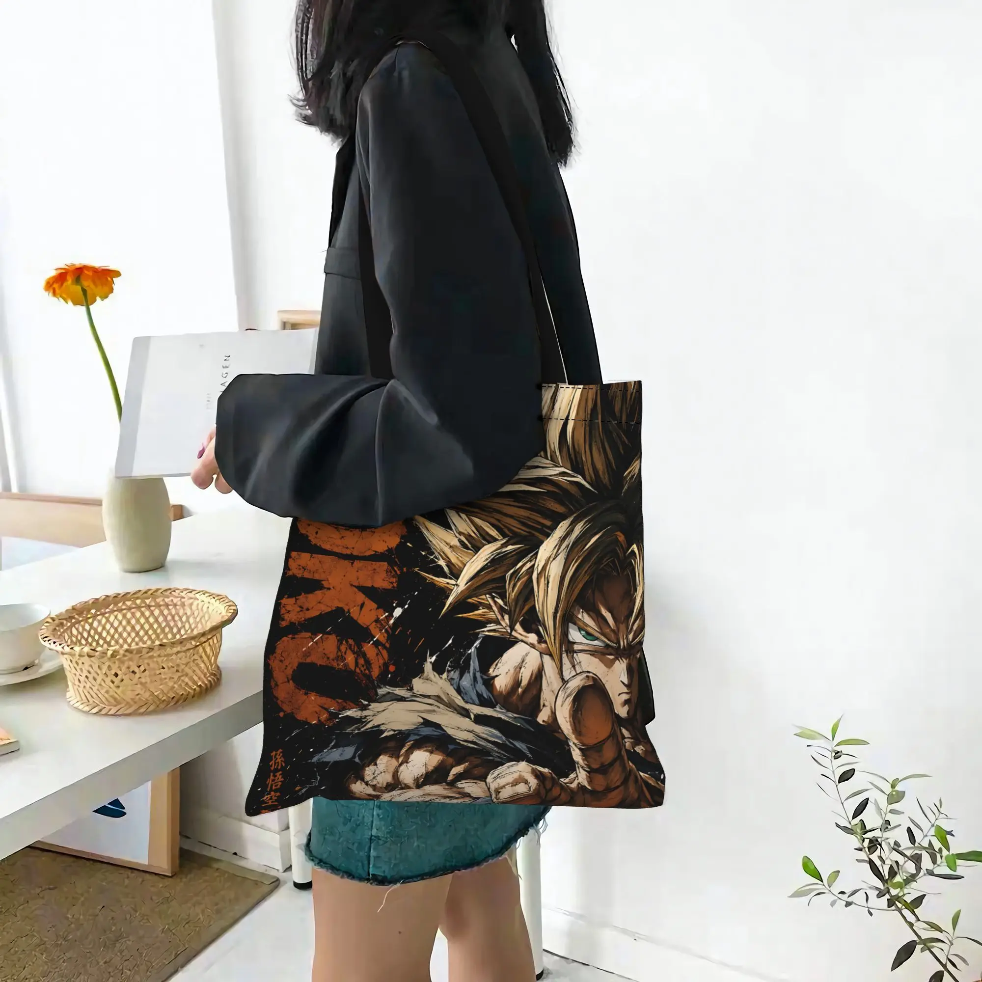 Customized Dragon Ball Theme GOKU STYLE Women's Bag Shopping Bag Reusable Double Sided Canvas Tote Bag Shoulder  Handbag