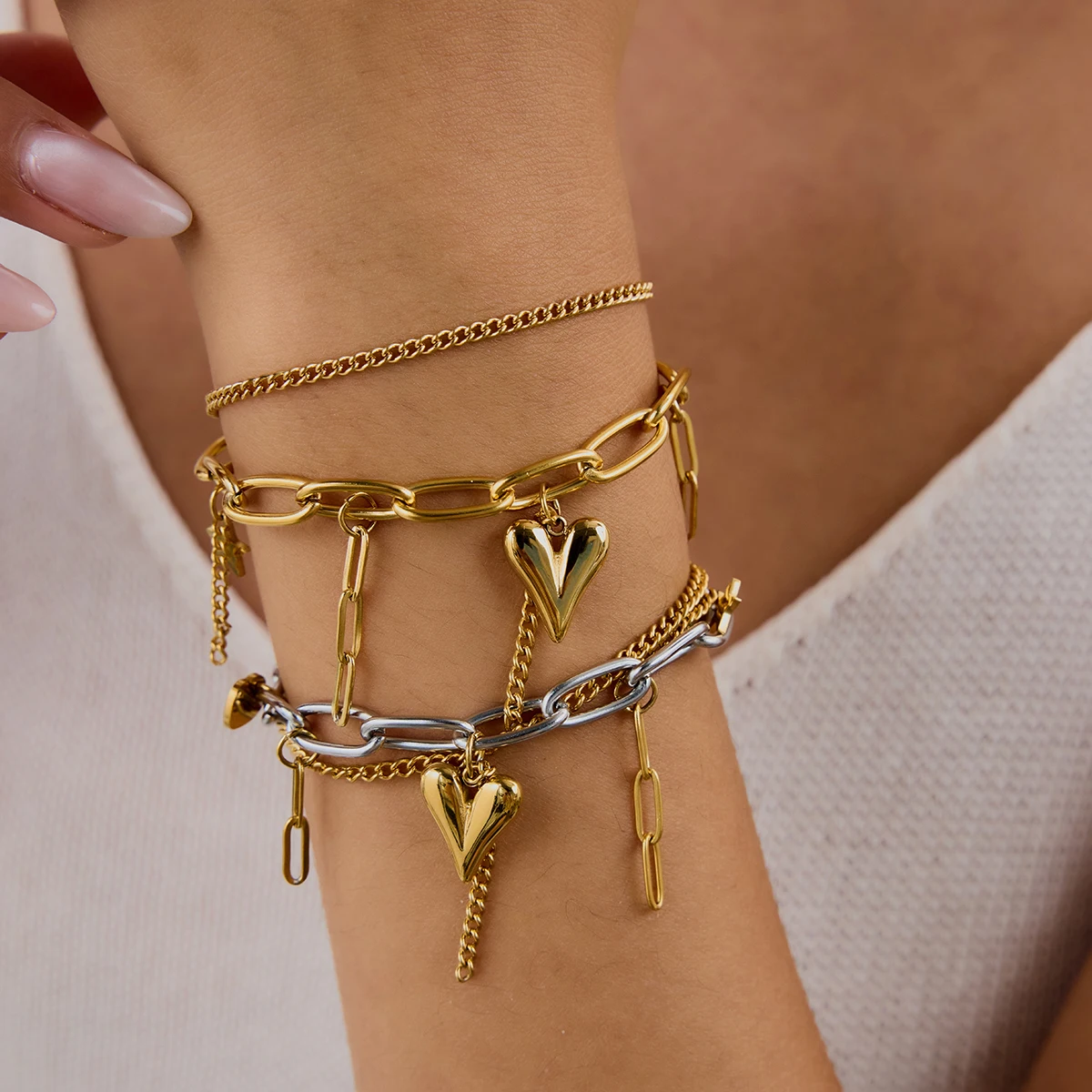 Yori Three-Dimensional Heart Star Psendant Double Layer Bracelet 18K Gold PVD Plated Jewelry Waterproof Wholesale Gift