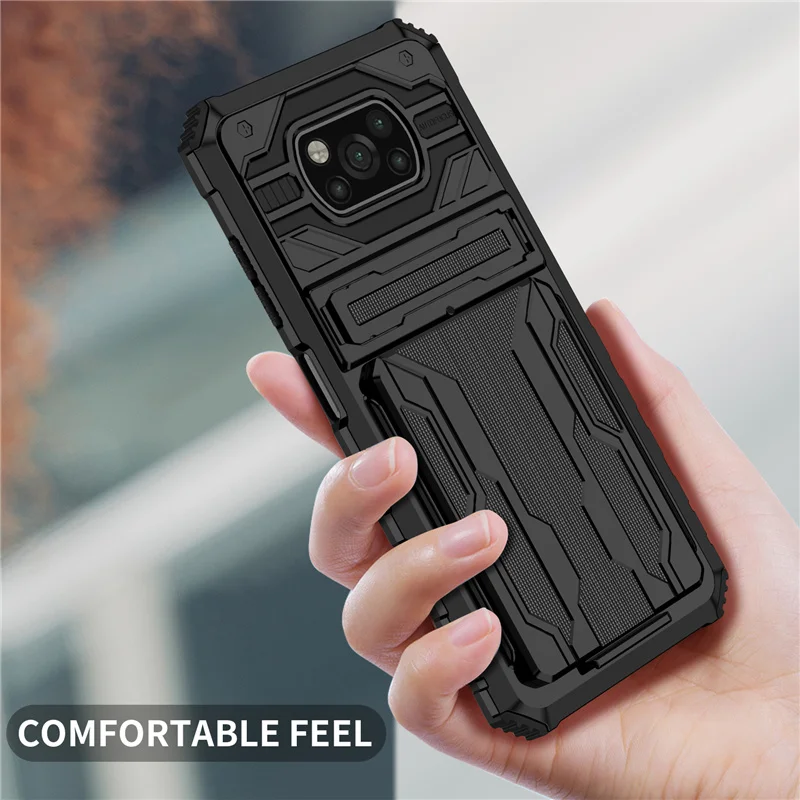 For Xiaomi Pocophone X3 Pro Case Shockproof Armor Stand Holder With Card Slot Bumper Silicone Phone Case for Poco X3 NFC Cover