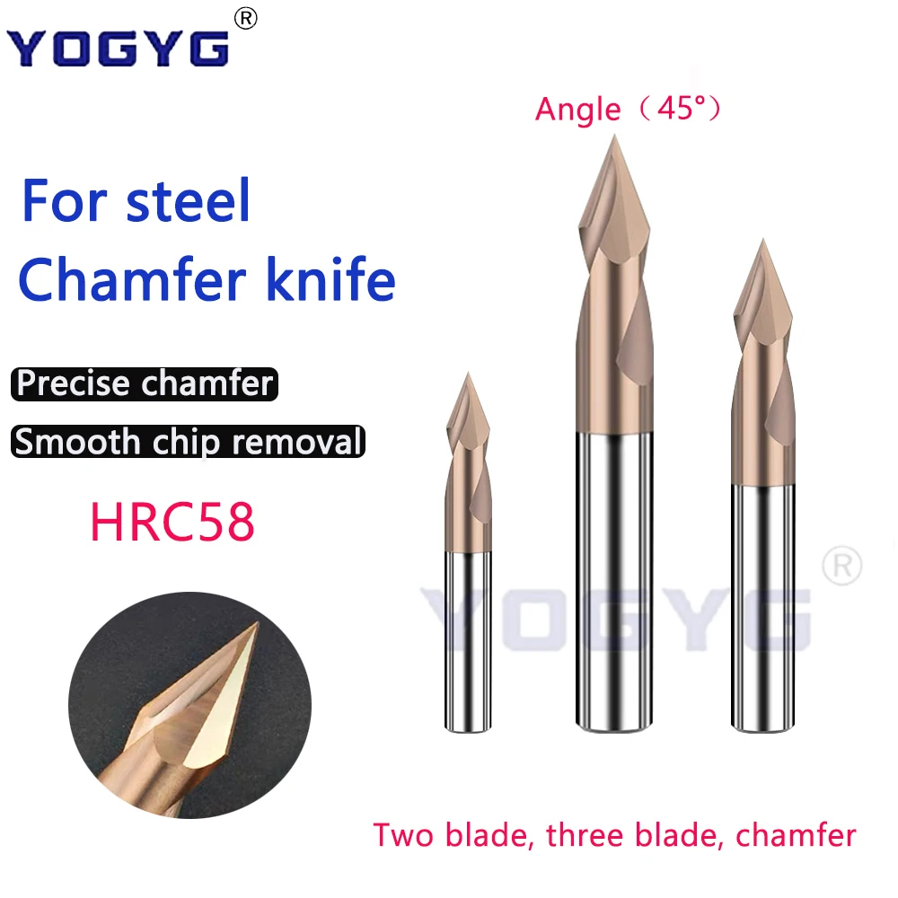 

HRC58 Carbide Chamfer Milling Cutter 45 Degree 3 4 5 6 8 10 12mm Two blades three blades Deburr End Mill Engraving Chamfer knife