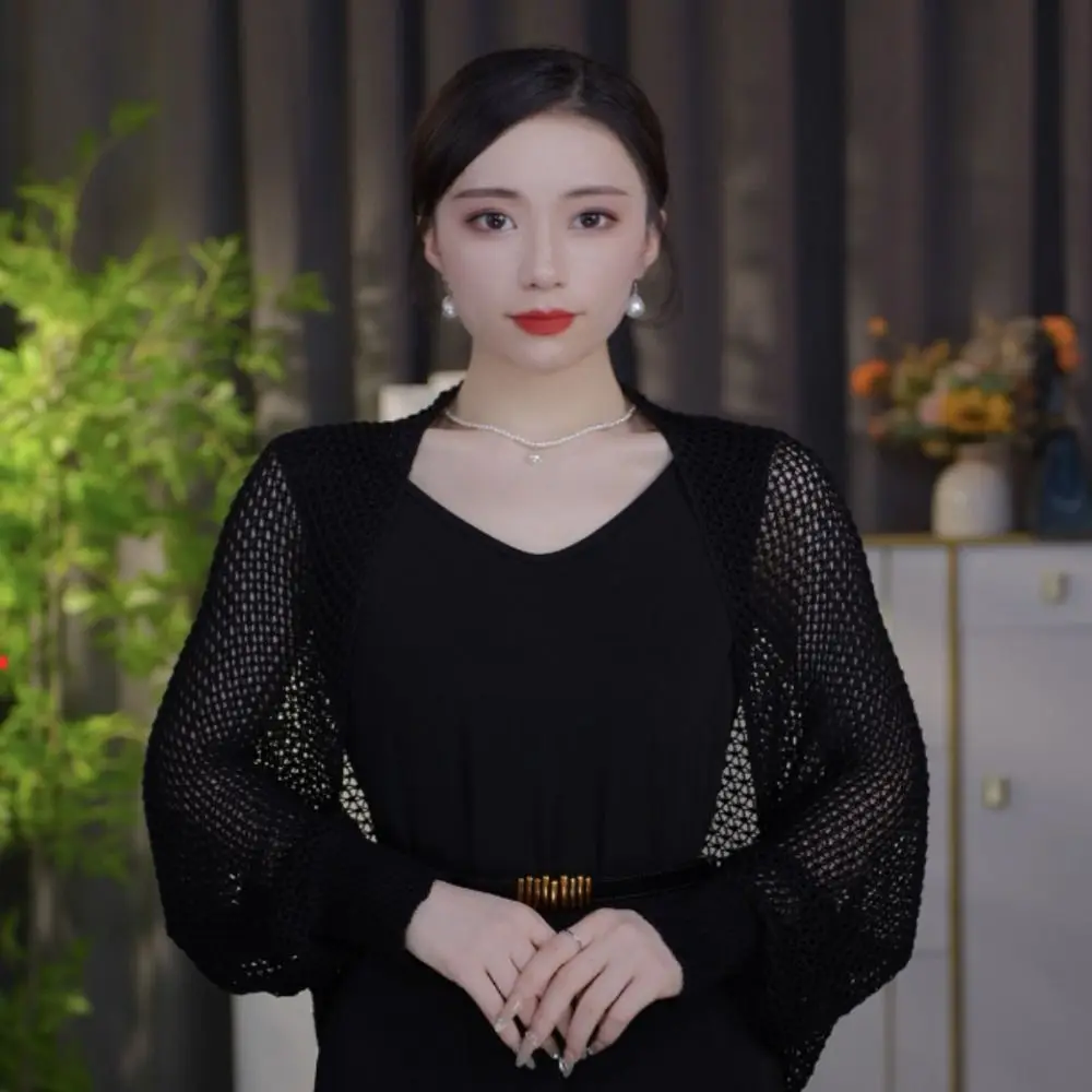 

Трендовая полая шаль из ледяного шелка, роскошная простая тонкая верхняя одежда, пальто, элегантный топ с длинными рукавами