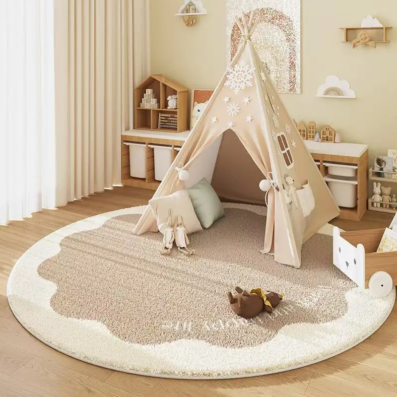 VIKAMA Creamy Style Wool-Like Cashmere Round Rug For Living Room Coffee Table Cover For Bedroom Side Cushion For Home Decoration