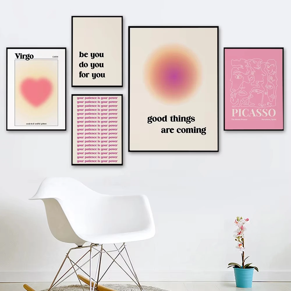 Good Things Are Coming Affirmational Quote Gradient Inspiration Poster Canvas Painting Pink Aesthetic Wall Art Picture Decor