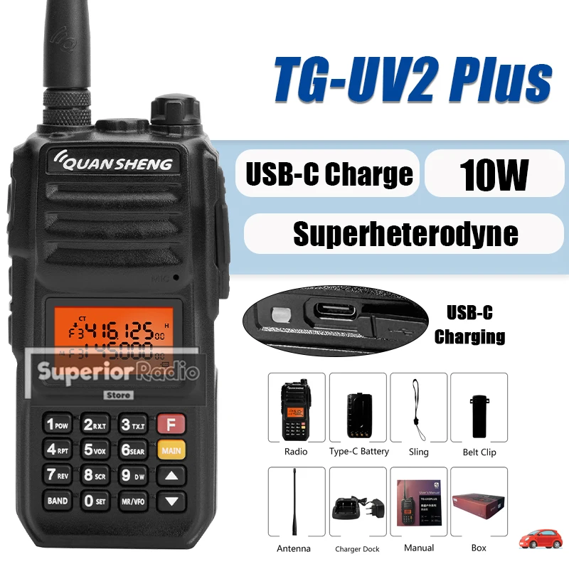 

Quansheng TG-UV2 Plus Type-C Charging Radio 10W Superheterodyne 4000mAh Battery 200 Channel VHF UHF Long Range FM Walkie Talkie