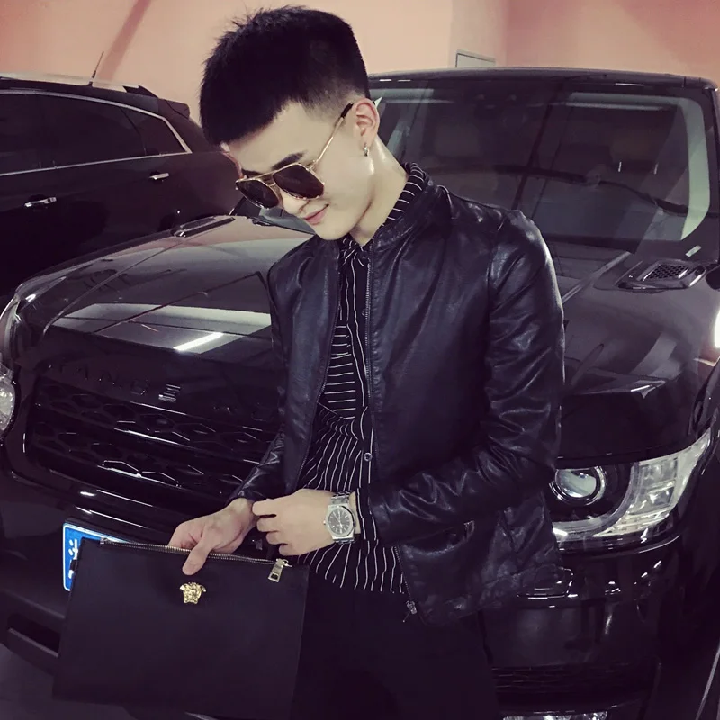 

Slim Fit XS, маленький размер, мужская куртка из искусственной кожи с подкладкой, универсальная верхняя одежда, модная осенне-зимняя молодежная молния