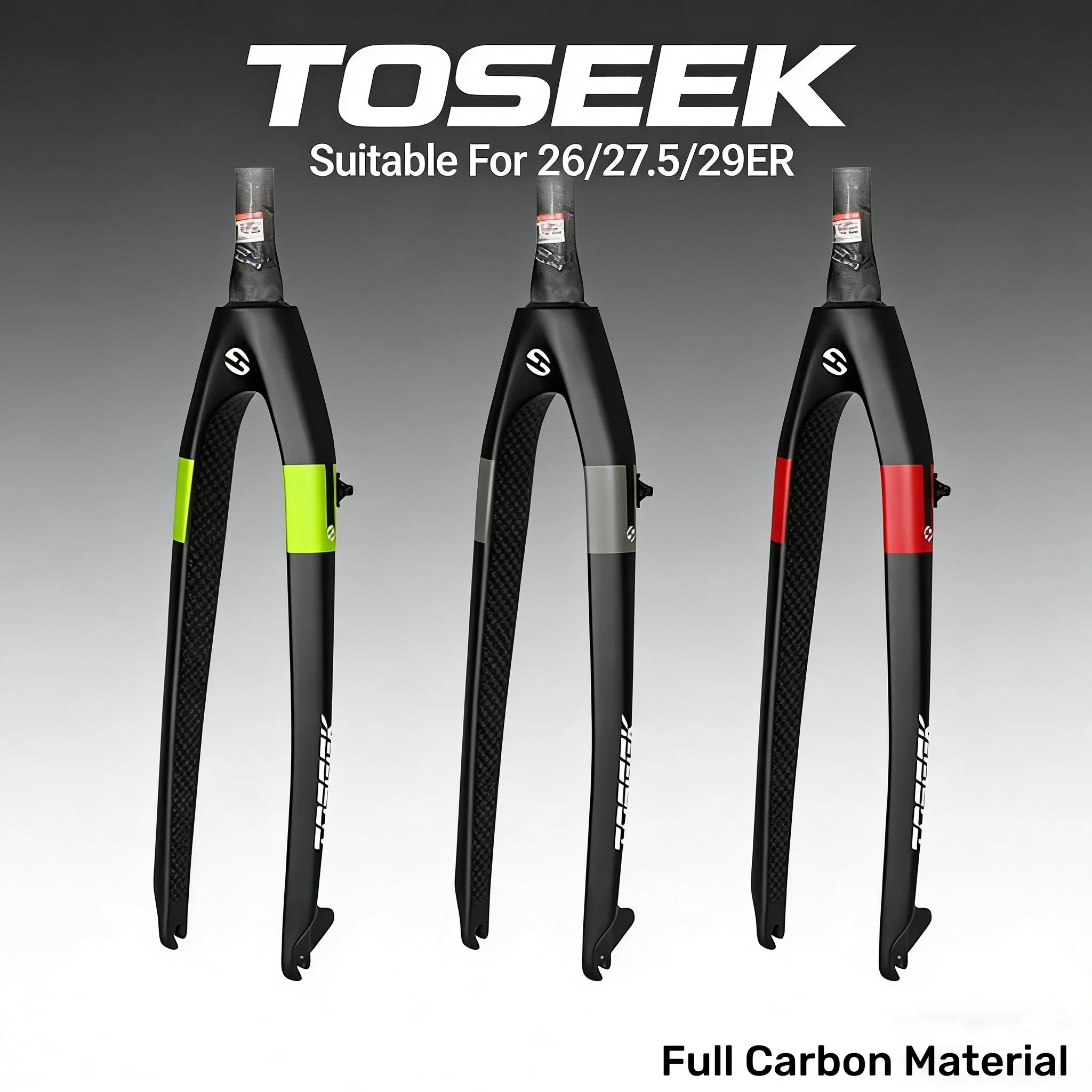 

TOSEEK MTB Bicycle Full Carbon Fiber Mountain Bike Fork Tapered Rigid Fork Compatible with Straight Disc Brake Fits 26/27.5/29RT