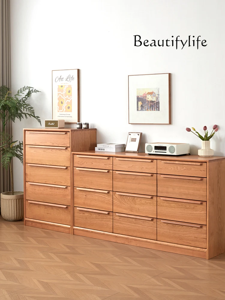 Nordic Cherrywood Chest of Drawers Twelve Chest of Drawers Chest of Drawer Floor Solid Wood Bedroom Storage Bed Front Cabinet