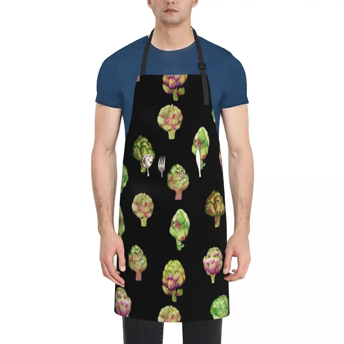 

Artichoke on black watercolor pattern Apron Ladies Home and kitchen products professional hairdressing Apron