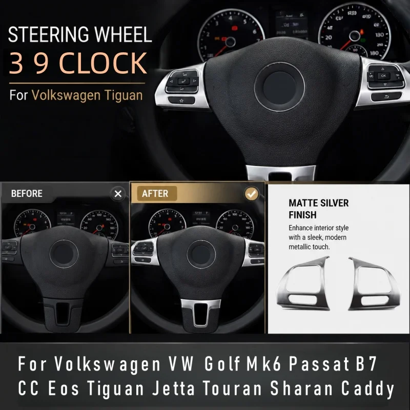 Car Stickers For Volkswagen VW Golf Mk6 Passat B7 CC Eos Tiguan Jetta Touran Sharan Caddy Steering Wheel Switch Panel Trim