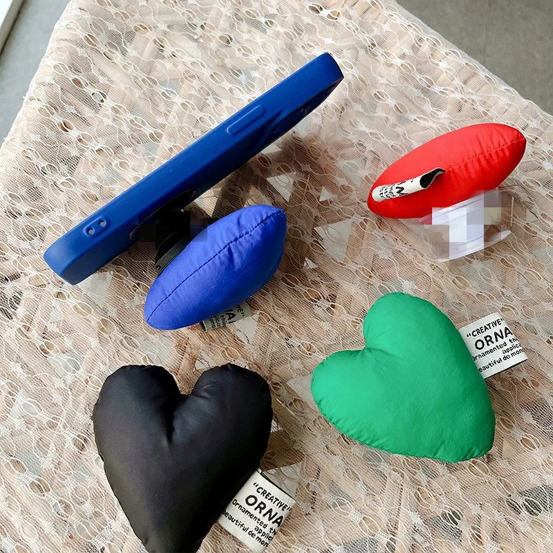 

Creative Plush Fabric Art Love Heart Mobile Phone Holder Grip Tok Scalable Desktop Stand Airbag Bracket Ring Finger For Girls