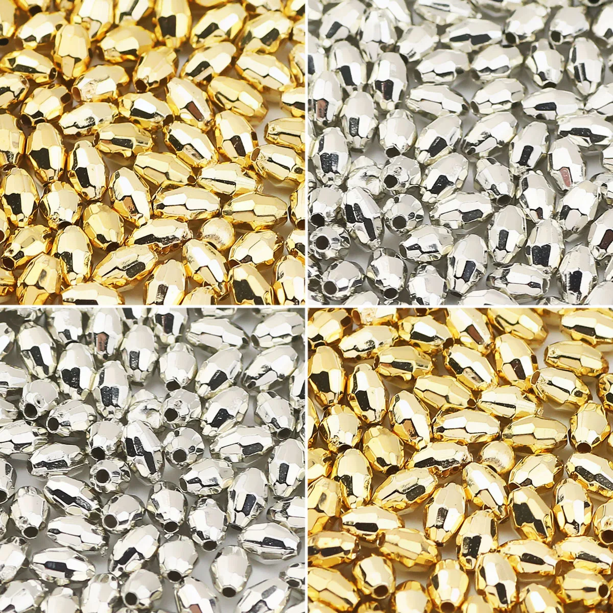 6mm 100/200/400/800pcs Gold Plated CCB Faceted Rice Grains Loose Spacer Beads For Jewelry Making DIY Bracelet Necklaces Earrings