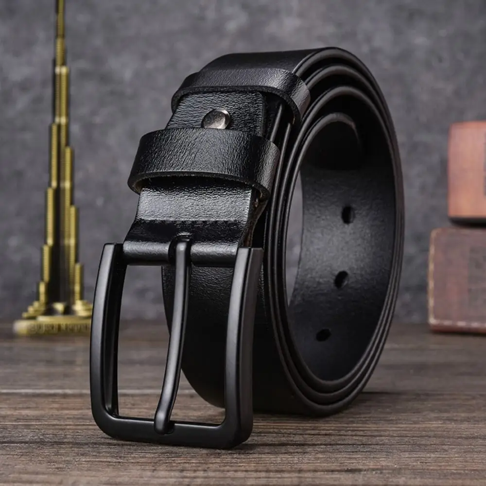 

Fashion Genuine Leather Men Belt 110/115/120/125cm Thick Cowhide Waistband Black Alloy Pin Buckle WaistBelts Jeans