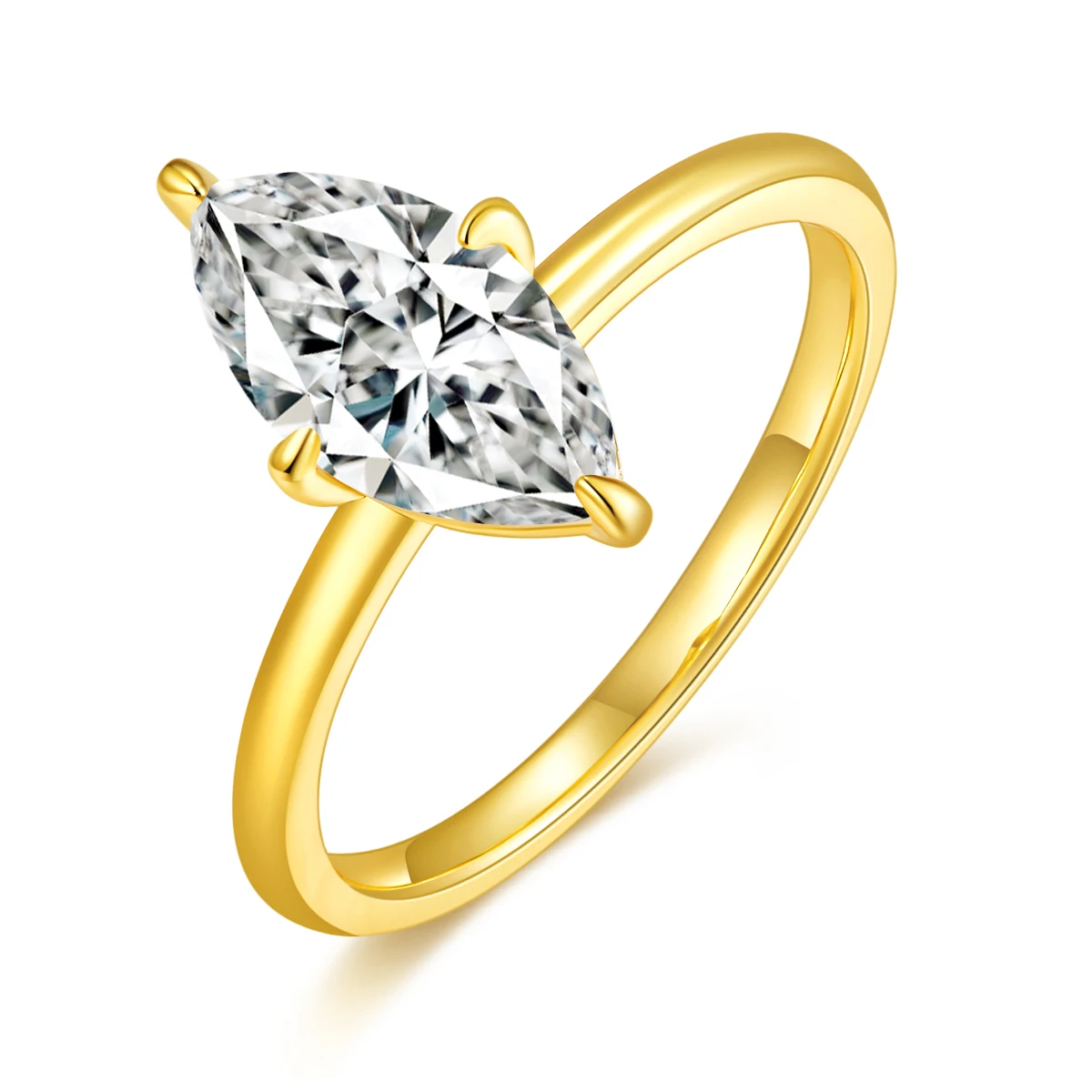 

Fashion S925 silver plated 18K gold horse eye shaped moissanite high-end women's ring main stone 12 * 6mm/2.0ct
