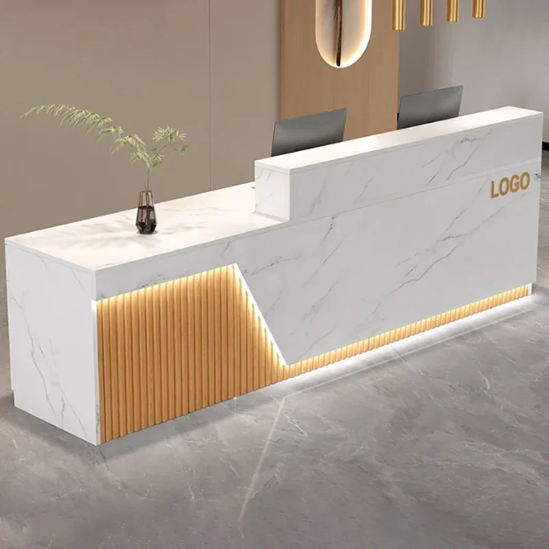 Trendy Reception Desks Simple customized Nordic Reception Desks Modern Luxury Beauty Unique Mostrador Commercial Furniture