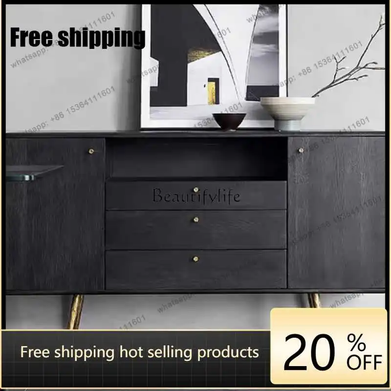 Factory Direct Nordic solid wood dining side cabinet light luxury oak living room storage modern simple storage black cabinet