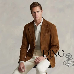 Hot Sale Men's Suit Suede Jacket Single Breasted Casual Fashion Male Coat for Men Blazers Luxury Designer Formal Mens Clothing