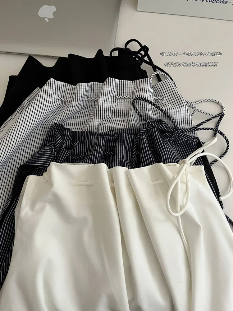 Advanced Sense Fashion Bandage Sleeveless Camisole Women Summer Elegant Kawaii Crop Tops Trend Temperament Sexy Tees Mori Girl