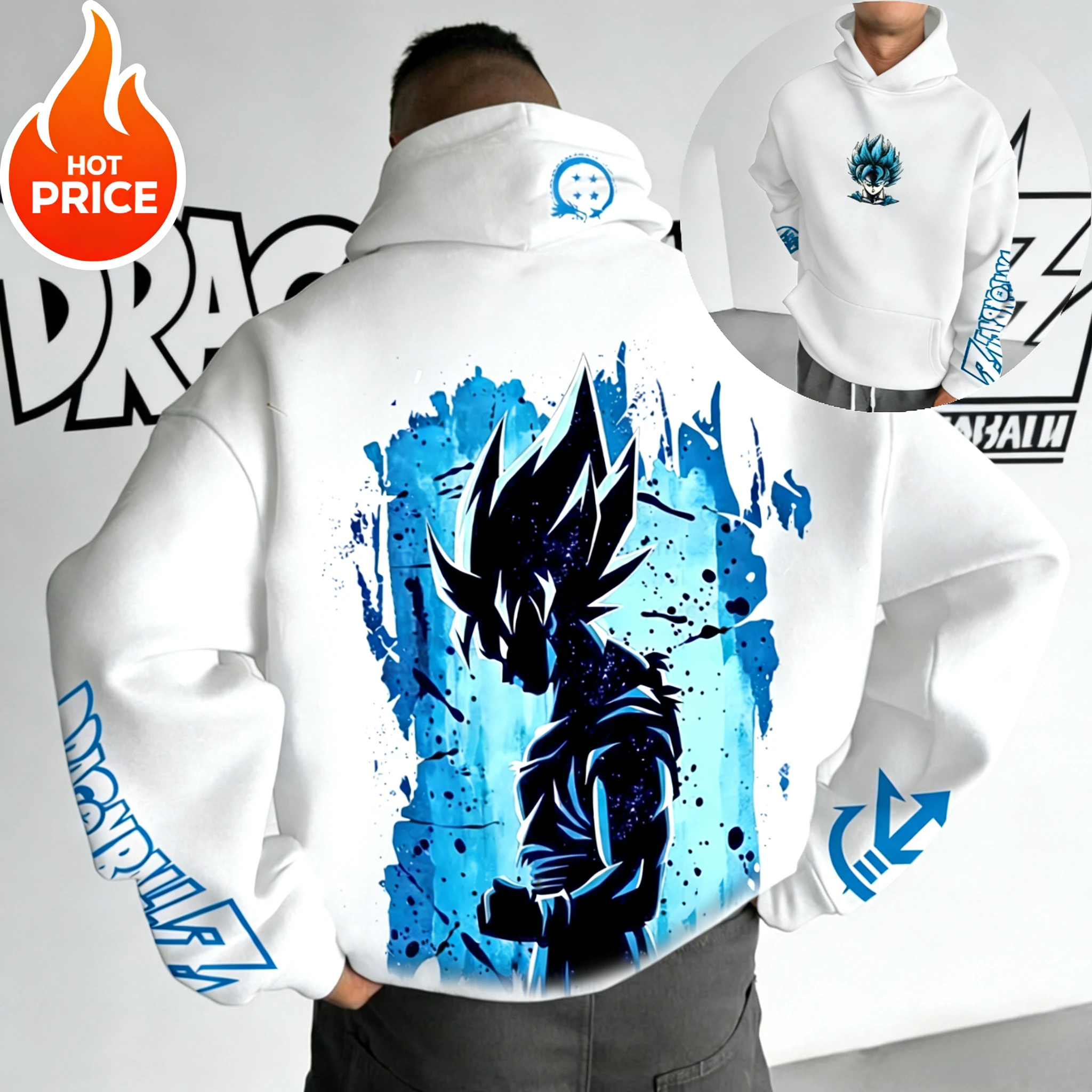 

2026 Autumn Winter Dragon Ball Super Saiyan Blue Goku Silhouette Fleece Hoodie- Sports Sweatshirt, Unisex Anime Graphic Pullover